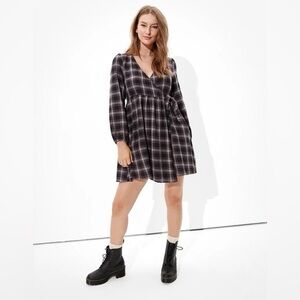 American Eagle Outfitters Dark Plaid Long Sleeve Dress